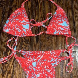 Red and Blue Patterned Bikini Set